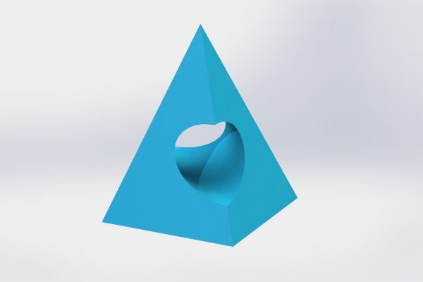 3D модель правильной четырехугольной пирамиды с цилиндрическим отверстием