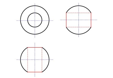 3 проекции шара с цилиндрическим отверстием
